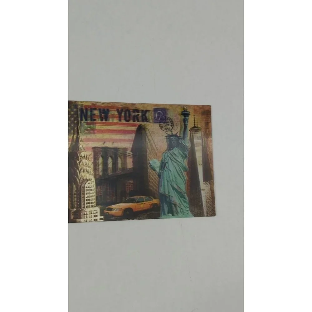 New York City Statue Of Liberty 3-D 3D‎ Postcard Unposted Taxi Brooklyn Bridge